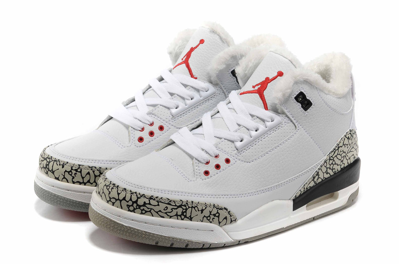 New 2012 Wool Air Jordan 3 White Grey Cement Shoes - Click Image to Close