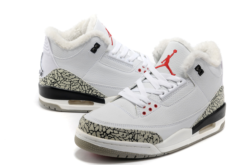 New 2012 Wool Air Jordan 3 White Grey Cement Shoes - Click Image to Close