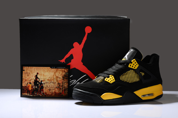 New 2012 Air Jordan 4 Black Yellow Shoes - Click Image to Close