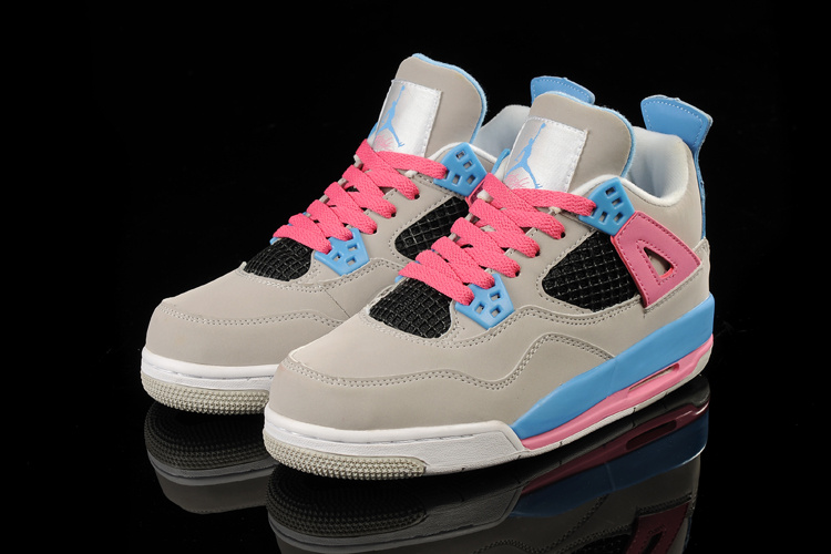 2015 New Women Jordan 4 Grey Pink Blue - Click Image to Close