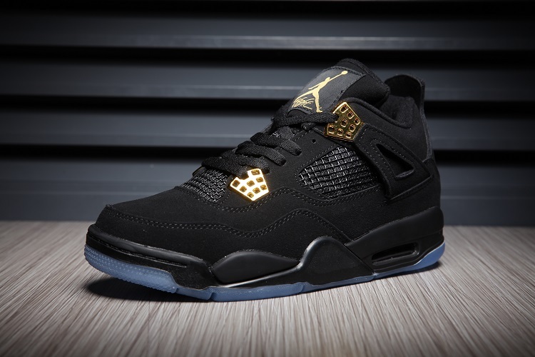 2016 Jordan 4 Retro Black Gold Transparent Sole Shoes - Click Image to Close