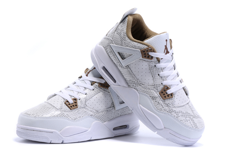 2015 Air Jordan-4 Retro Snakeskin White Yellow Shoes - Click Image to Close