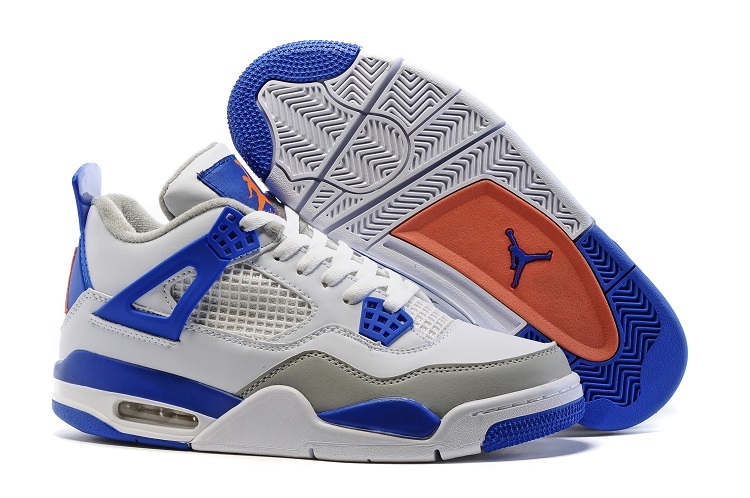 New Air Jordan 4 Retro White Blue Orange Shoes