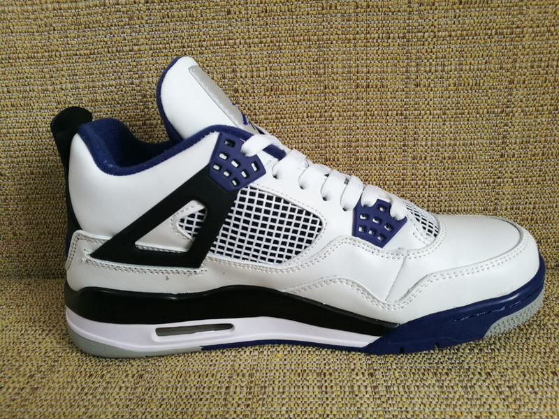 New Air Jordan 4 Motosports White Royal Blue Black Shoes - Click Image to Close