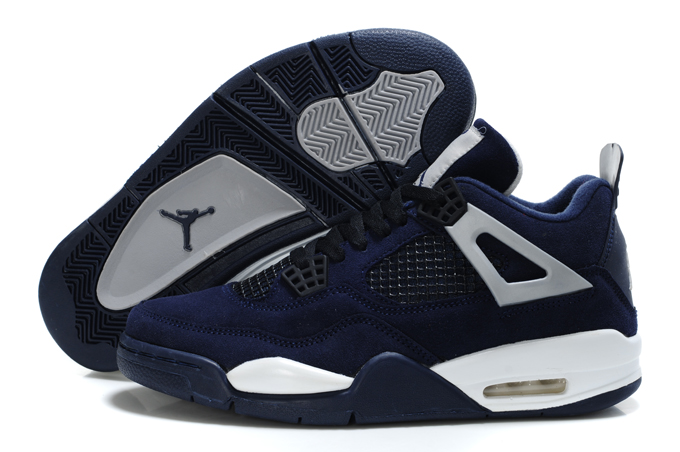 Air Jordan 4 Suede Dark Blue White Black - Click Image to Close