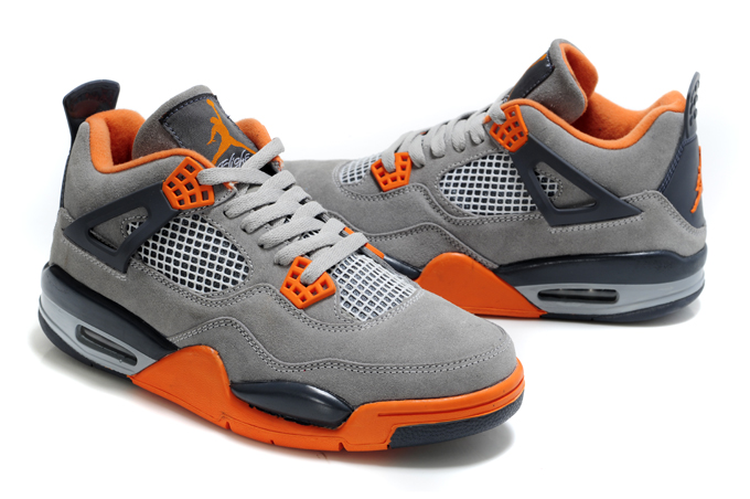 Air Jordan 4 Suede Grey Black Orange - Click Image to Close