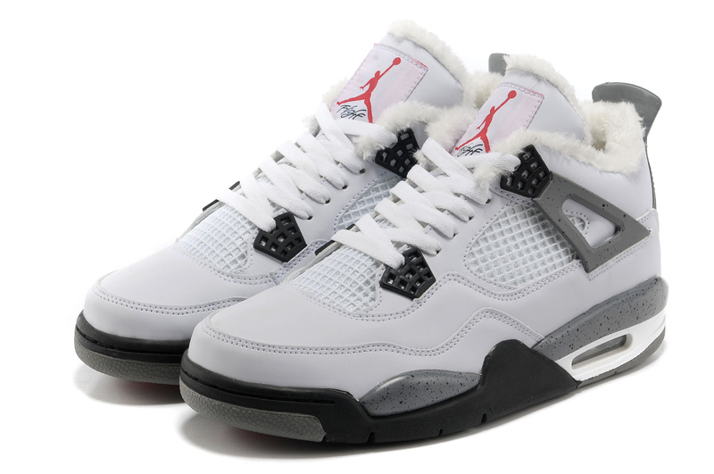 New 2012 Wool Air Jordan 4 White Grey Black Shoes