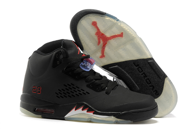 New Air Jordan 5 All Black Silver Shoes - Click Image to Close