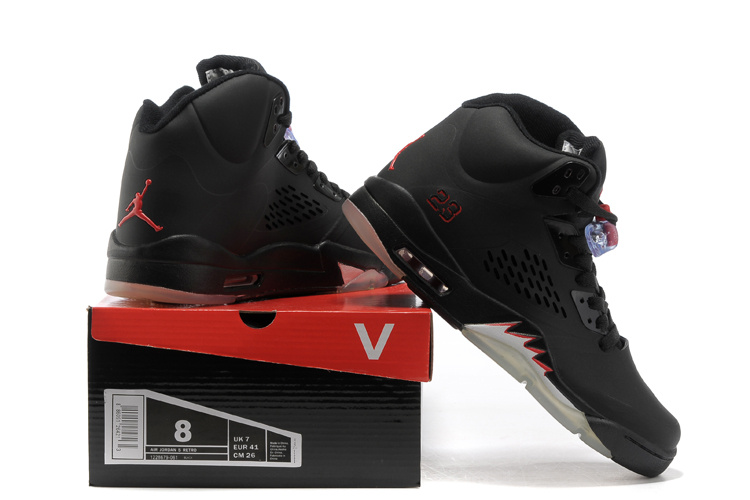 New Air Jordan 5 All Black Silver Shoes - Click Image to Close