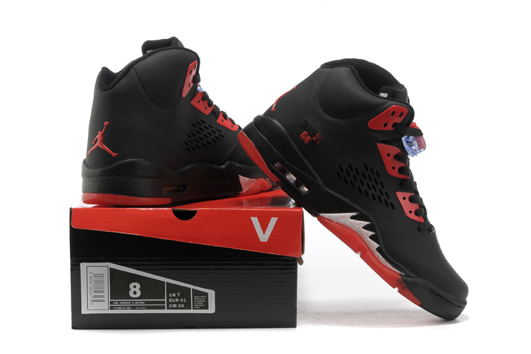 New Air Jordan 5 Black Fire Red Shoes For Womens - Click Image to Close