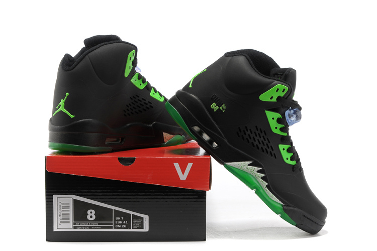 New Air Jordan 5 Black Green Shoes For Womens - Click Image to Close