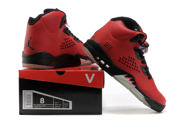 New Air Jordan 5 Red Black Shoes For Womens - Click Image to Close