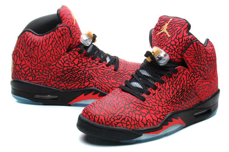 New Air Jordan 5 Retro Burst Crack Red Black Shoes