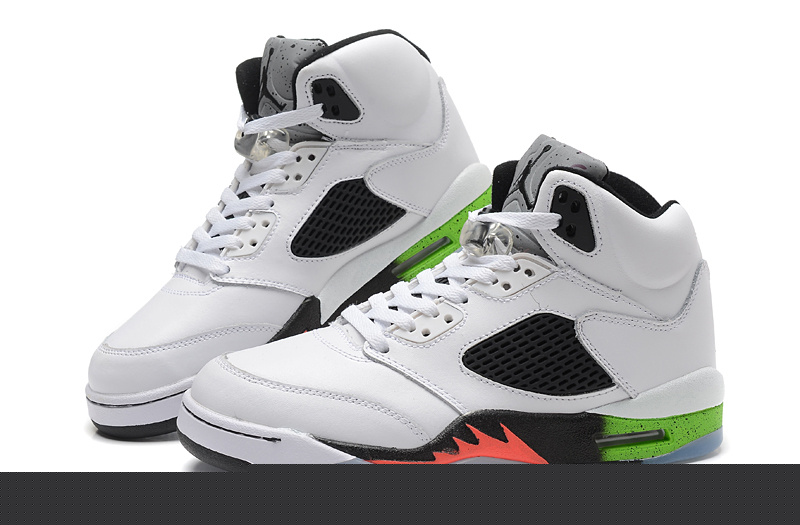 2015 Air Jordan 5 Retro White Black Green Orange Fire Shoes