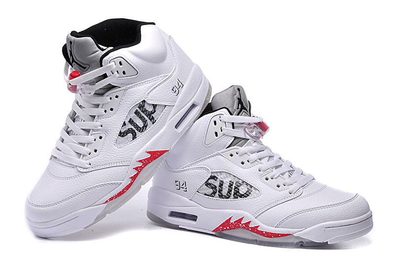New Air Jordan 5 SUP White Red Shoes For Kids