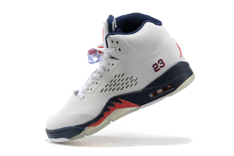 New Air Jordan 5 White Blue Fire Red Shoes - Click Image to Close