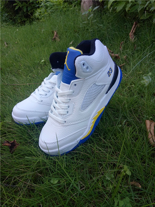 2016 Jordan 5 Retro White Blue Yellow Shoes For Kids