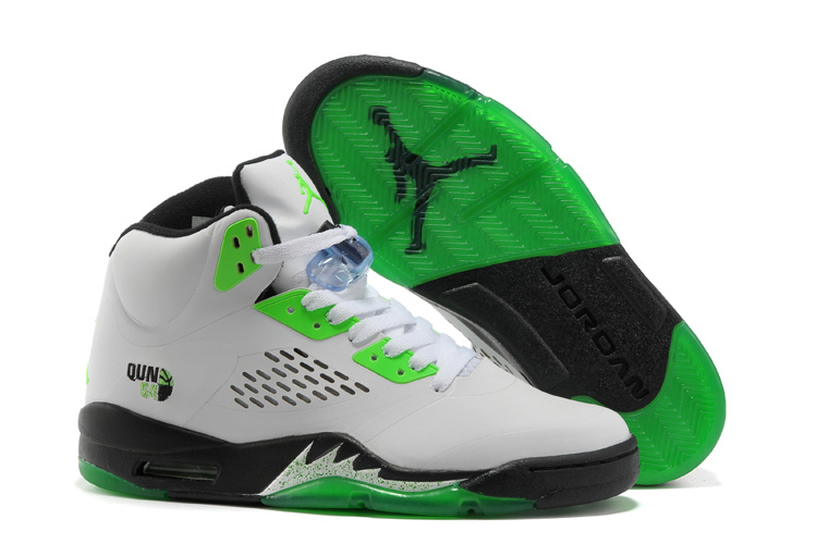 New Air Jordan 5 White Green Black Shoes For Womens - Click Image to Close