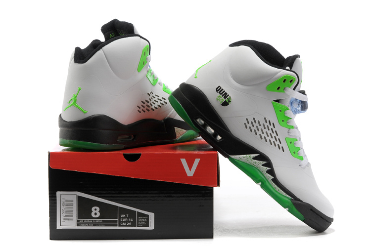 New Air Jordan 5 White Green Black Shoes - Click Image to Close