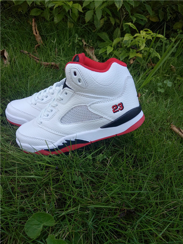 New Air Jordan 5 White Red Black Shoes