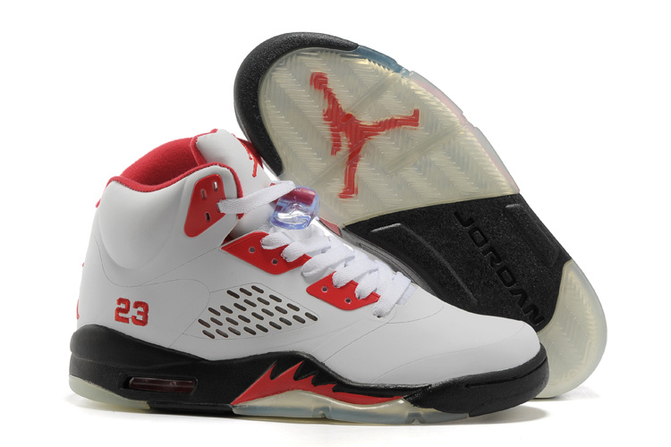 New Air Jordan 5 White Red Black Shoes - Click Image to Close