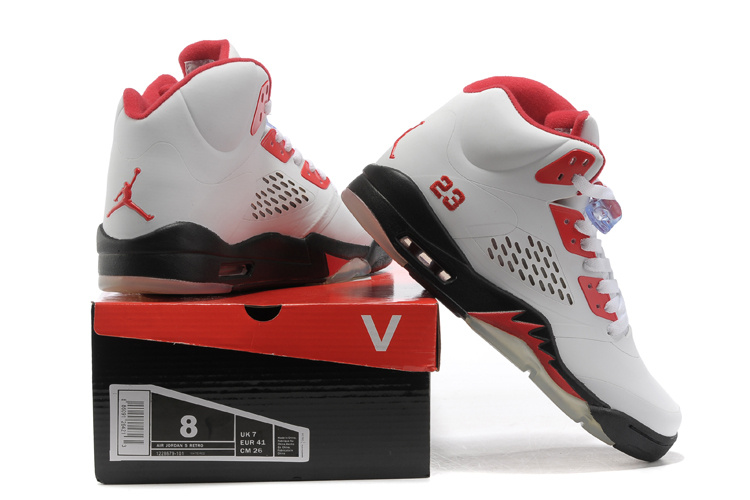 New Air Jordan 5 White Red Black Shoes For Womens - Click Image to Close