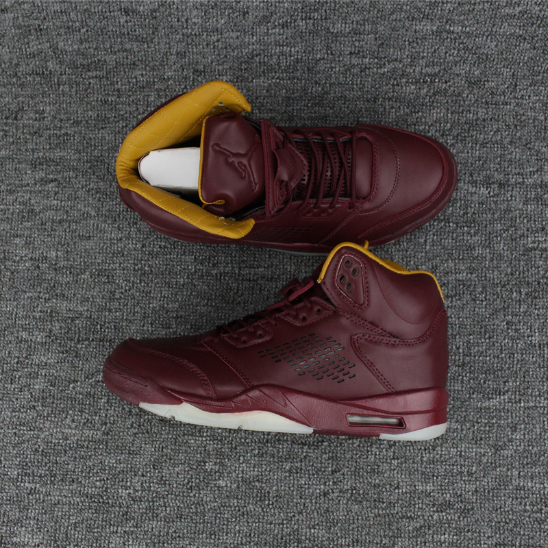 2017 Air Jordan 5 Wine Red Yellow Shoes