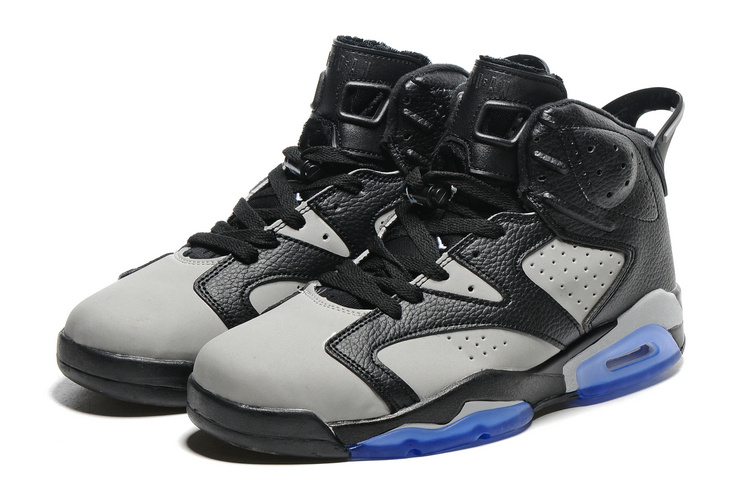 2016 Retro Air Jordan 6 Retro Black Grey Blue Sole Shoes - Click Image to Close