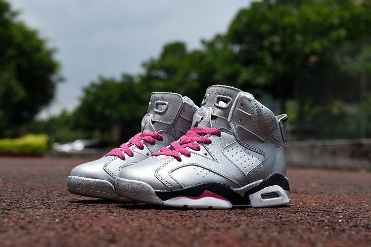 2016 Jordan 6 Retro Silver Pink Black Shoes For Kids - Click Image to Close