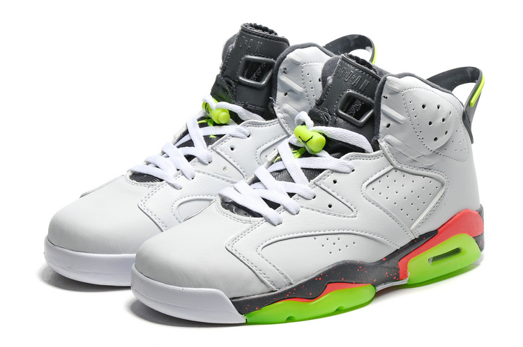 2016 Retro Air Jordan 6 Retro White Grey Fluorscent Green Sole Shoes