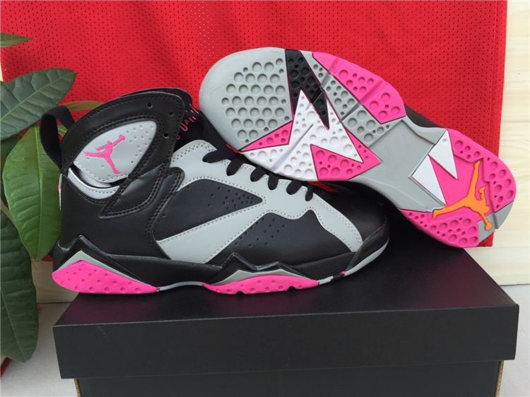 New Air Jordan 7 Black Grey Pink Shoes For Women - Click Image to Close