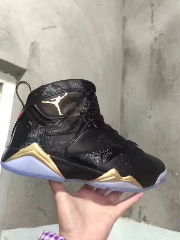 2017 Jordan 7 Charity Black Gold Shoes - Click Image to Close