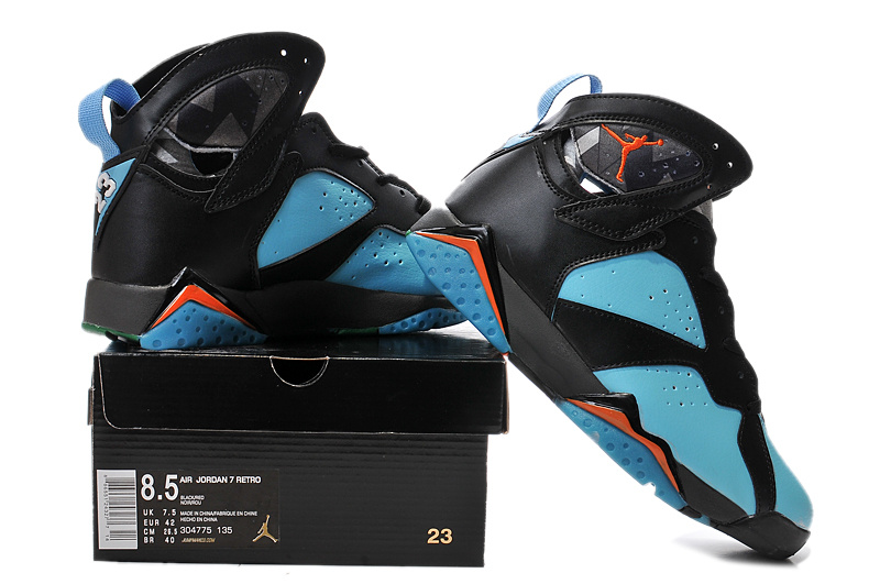 2015 Air Jordan 7 Retro Black Blue Orange Shoes