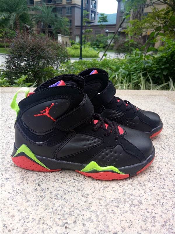 2016 Jordan 7 Retro Black Red Green Shoes For Kids - Click Image to Close