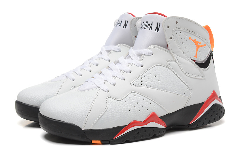 2015 New Jordans 7 Retro White Orange Red Black - Click Image to Close