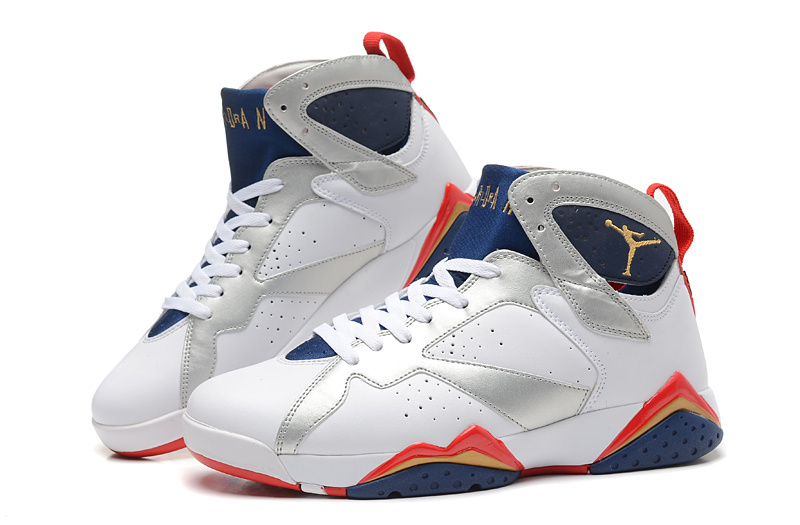 2015 New White Silver Blue Red Jordans 7 Retro