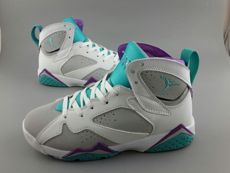 New Women Jordans 7 White Grey Blue Purple - Click Image to Close