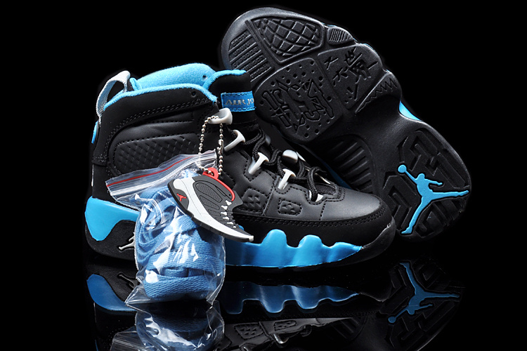 New Air Jordan 9 Black Blue For Kids - Click Image to Close