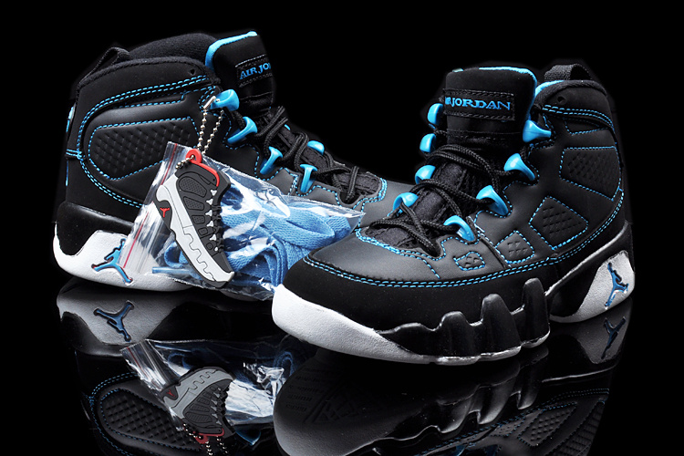 New Air Jordan 9 Black Blue White For Kids - Click Image to Close