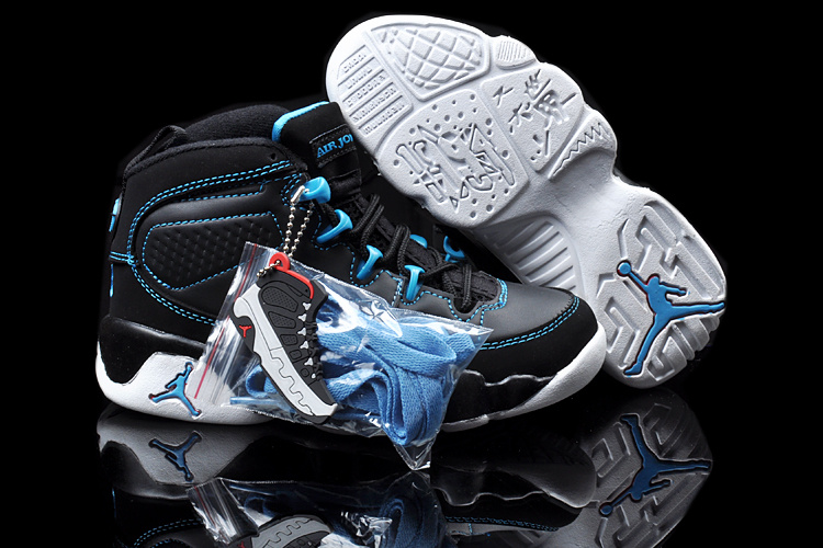 New Air Jordan 9 Black Blue White For Kids - Click Image to Close