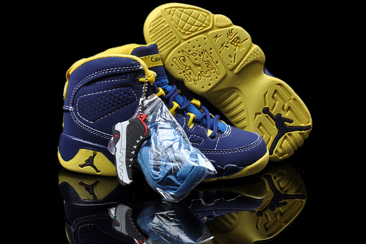 New Air Jordan 9 Blue Yellow For Kids - Click Image to Close