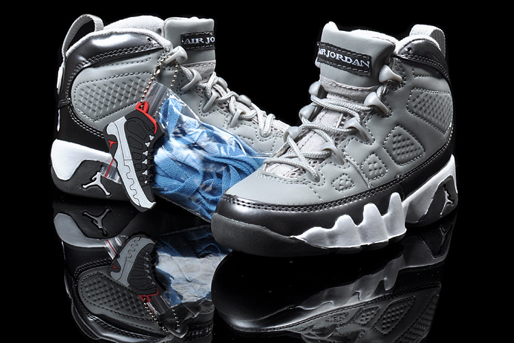 New Air Jordan 9 Grey Black White For Kids - Click Image to Close