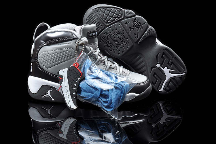New Air Jordan 9 Grey Black White For Kids - Click Image to Close