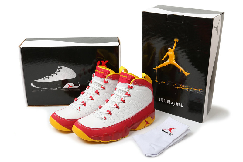 New 2012 Air Jordan 9 Hardcover White Red Yellow Shoes - Click Image to Close