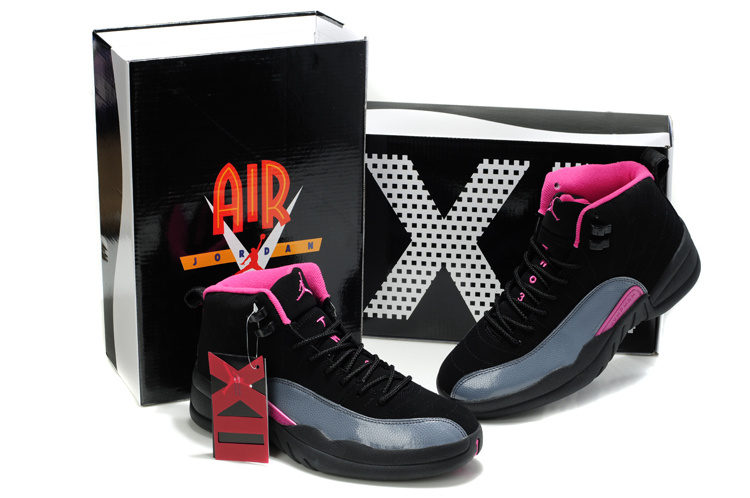 New Air Jordan Retro 12 Black Grey Pink Shoes