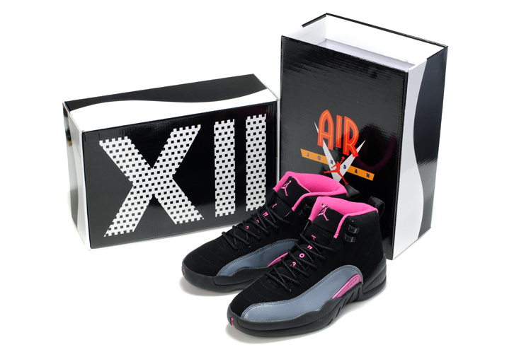 New Air Jordan Retro 12 Black Grey Pink Shoes - Click Image to Close