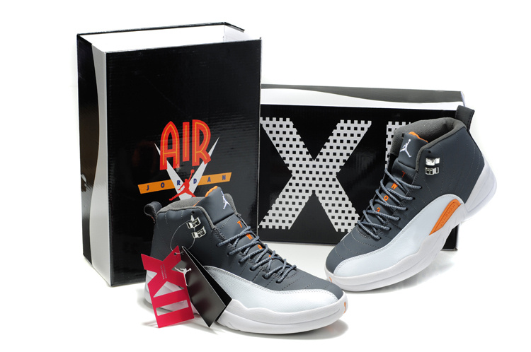 New Air Jordan Retro 12 Black White Orange Shoes - Click Image to Close