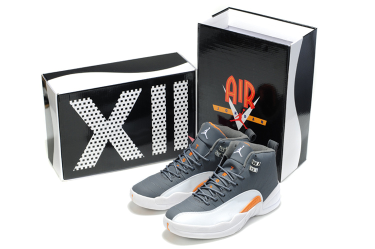 New Air Jordan Retro 12 Black White Orange Shoes - Click Image to Close