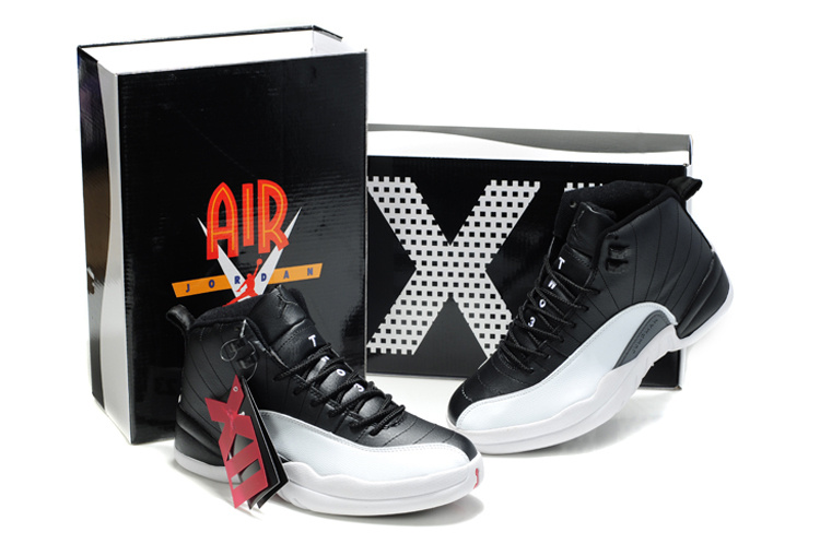 New Air Jordan Retro 12 Black White Shoes - Click Image to Close