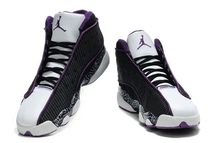 New Air Jordan Retro 13 Black White Purple Shoes - Click Image to Close